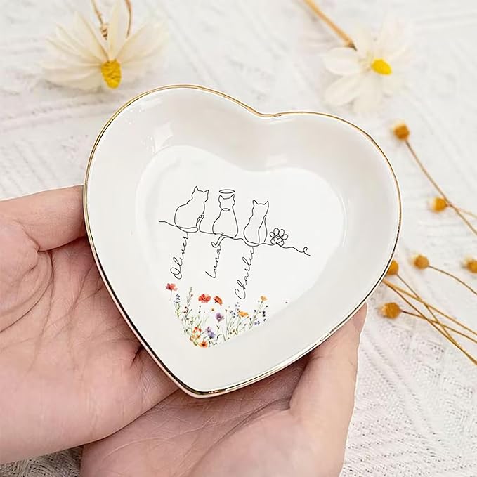 Personalized Pet With Name Jewelry Dish, Custom Cat Floral Ring Dish, Kitty Lover Gift, Unique Cat Lover Presents, Gifts For Kitten Owner Pet Lover, Decorative Trinket Holder for Vanity
