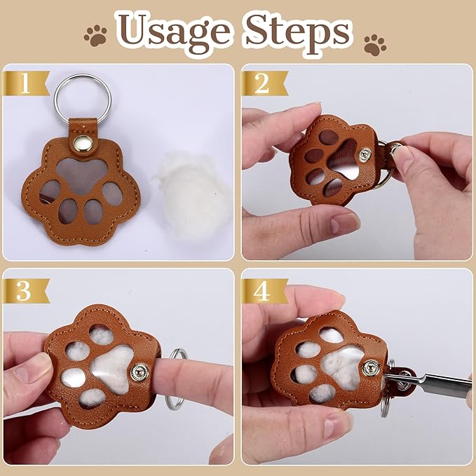 Eunigem Personalized Pet Hair Keychain for Dogs Cats-Custom Paw Keychains for Dog Hair-Shaped Leather Keychain,Pet Memorial Gifts Remembrance Accessory Refillable Keepsake for Bag or Key (Color-3)