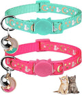 2PCS Breakaway Cat Collars with Bell Cute Kitty Glow in The Dark Adjustable Kitten Collars 7.9-13.0 Inch(Teal&Pink)