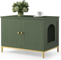 Homhedy Cat Litter Box Enclosure, Cat Washroom Furniture with Metal Frame, Pet House, Fit Most of Litter Box, Modern Style, Green and Gold
