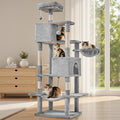 Large Cat Tree 66 Inch, Multi-Level Tall Cat Tree Tower with Condo, Perches, Sisal Scratching Posts and Hammock, Pet Play House with Dangling Balls for Indoor Cats, Light Grey