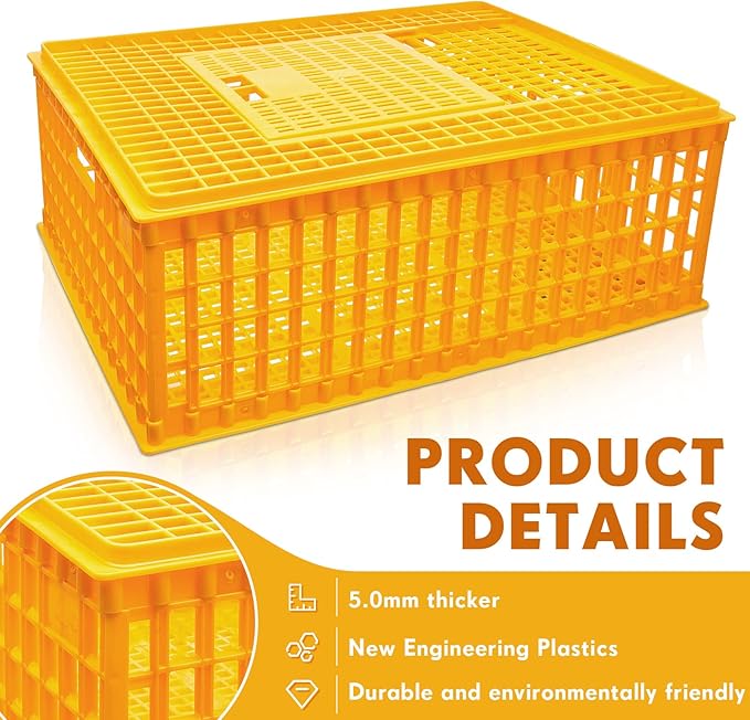 Sintuff Poultry Carrier Crate Plastic Chicken Transport Cage Bird Carriers Chickens Carrier Travel Crate Basket Box for Poultry Chicken Bird Duck Goose, 29.5 x 21.7 x 11.6 Inch(6 Pcs)
