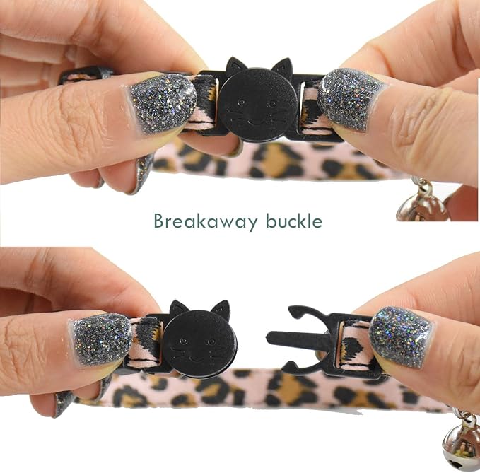 Breakaway Cat Collars with Bell, Set of 3, Durable & Safe Cute Kitten Collars Safety Adjustable Kitty Collar for Cat Puppy 7.5-11in (Leopard)