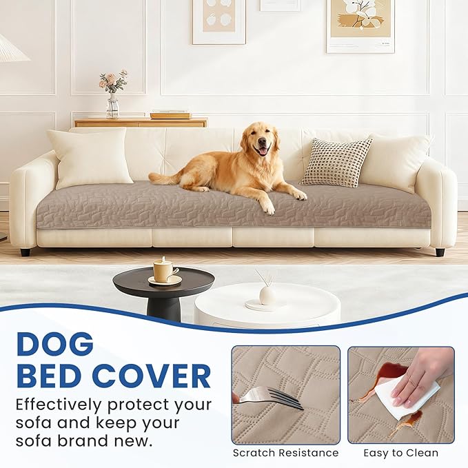 Waterproof Dog Blanket, Non-Slip Soft Pet Bed Cover, Couch Cover for Dogs Washable, Protects Sofa, Furniture, Crate, Car, Tear Resistant Leakproof Pet Blanket (82x82 Inch, Khaki)