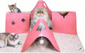 Interactive Cat Tunnel Mat for Indoor Cats, 4-Way Felt Cat Cave with Hanging Ball, Foldable Kitty Play Mat and Hideout, Pet Enrichment Toy for Kittens Rabbits Small Pets, Pink