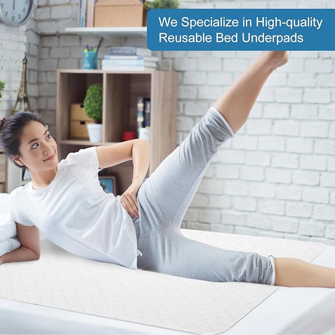 OUTCREATOR® Washable Bed Pads 34" x 36" (Pack of 4), Incontinence Mattress Protector, Anti-Slip Waterproof Underpads for Adults Kids Elderly Pets, Absorbency & Reusable Bedwetting Pads (White)