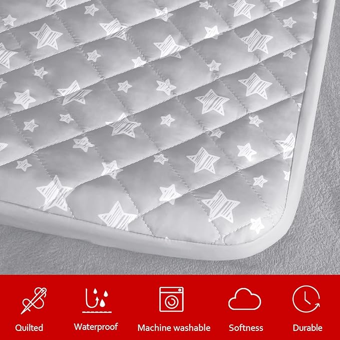 Waterproof Dog Bed Covers Replacement Washable Pet Hair Easy to Remove, Noiseless Quilted Puppy Pet Bed Cover Lovely Grey Star Print 15x20 Inches, for Dog/Cat, Cover Only