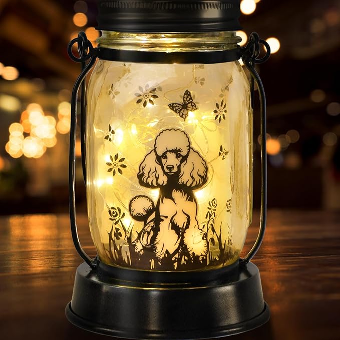 kyoryuger Poodle Gifts for Women/Men, Poodle Solar Lanterns Dog Mom Birthday, Dog Lovers Lantern, Pet Loss Pet Memorial Lights, Solar Garden Decoration Outside for Yard, Patio,Backyard,Porch