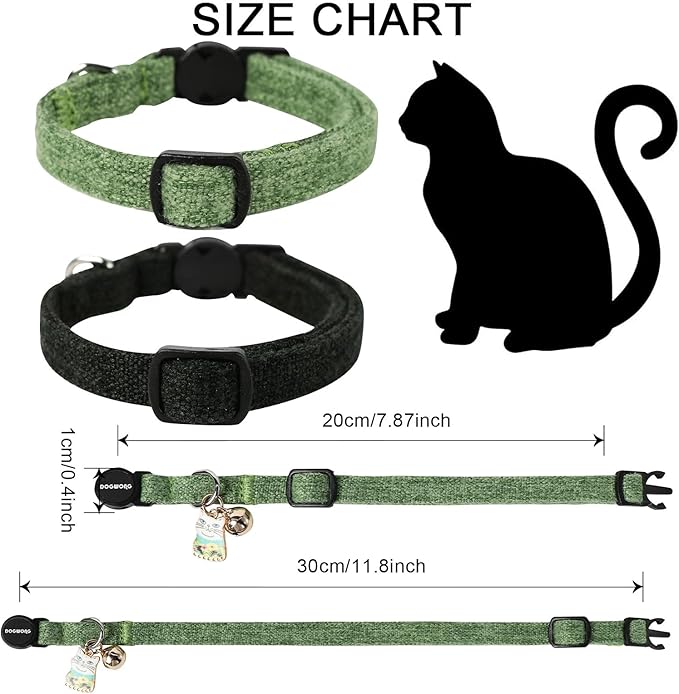 Cat Collar,2 Pack Cat Collars Breakaway with Bell, DOGWONG Safety Buckle Black Cat Collar for Girl Boy Cats and Small Dogs，Adjustable 7-12 Inch,Pet Supplies Accessories