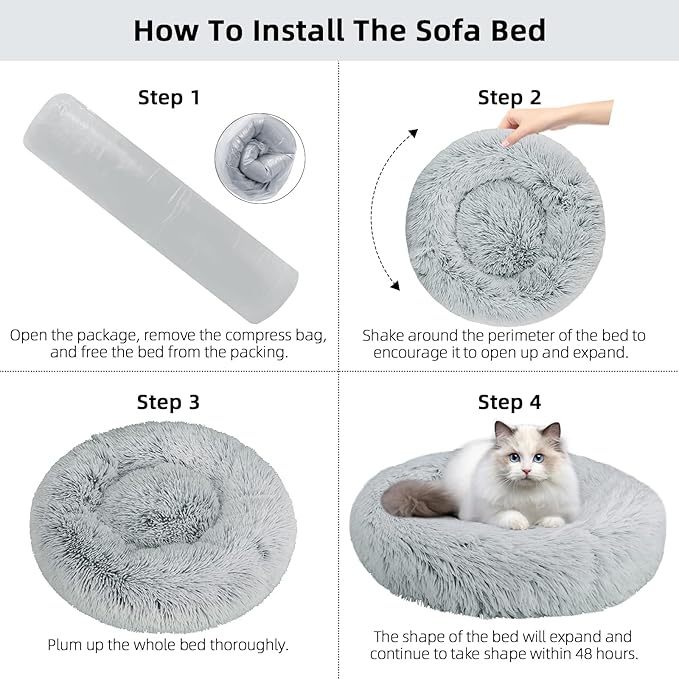 Cat Beds for Indoor Cats,20 Inch Dog Bed for Small Melium Large Dogs, Washable-Round Pet Bed for Puppy and Kitten with Slip-Resistant Bottom