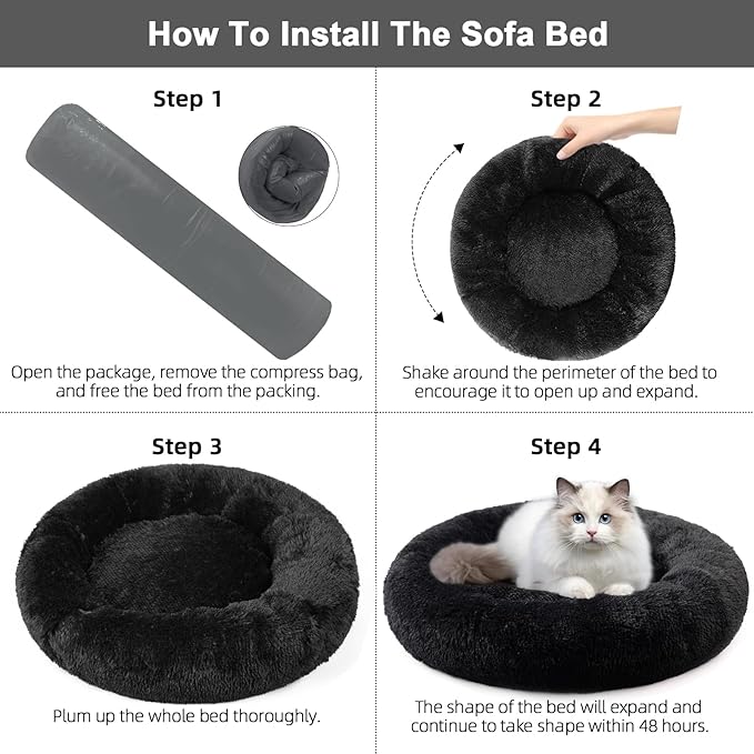 Dog Bed for Small Medium Large Dogs, 24 inch Calming Dogs Bed, Washable-Round Cozy Soft Pet Bed for Puppy and Kitten with Slip-Resistant Bottom