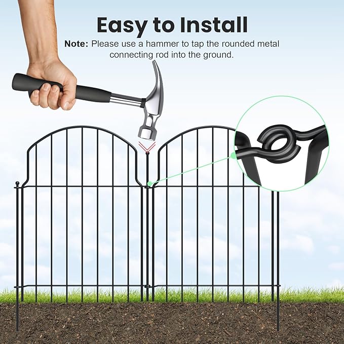 10Pcs Decorative Garden Fence, 20in(H)/10.8ft(L) Rustproof Metal Fences Animal Barrier Outdoor for Yard, Flower Bed Edging Ornamental Border Panel for Dogs, Rabbits, Dig Defence, Garden Decor, Patio