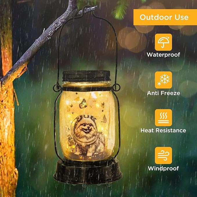 kyoryuger Pomeranian Gifts for Women/Men Pomeranian Solar Lanterns Dog Mom Birthday Dog Lovers Lantern Pet Loss Pet Memorial Lights Solar Garden Decoration for Yard, Patio,Backyard,Porch Torches