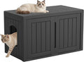 Cat Litter Box Enclosure, Multi-Functional Hidden Enclosed Litter Box Furniture with Adjustable Partition, Indoor Outdoor Cat House Weatherproof, Side Table, Easy to Clean & Assemble, Black