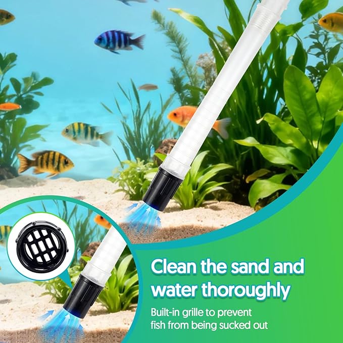 Fish Tank Cleaner Gravel Vacuum for Aquarium Water Changer Aquarium Siphon with Double Sided Sponge Brush Algae Scraper Fish Tank Cleaning Kit for Cleaning Gravel & Sand (Black)