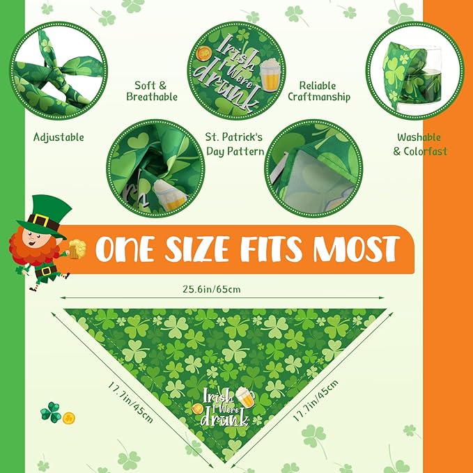 Chunful 50 Pcs St. Patrick's Day Dog Bandanas Bulk with Sayings Dog Bandanas Triangle Scarf Puppy Bibs Pet Costume Adjustable Cat Outfit Washable Bids Kerchief for Small Medium Pet