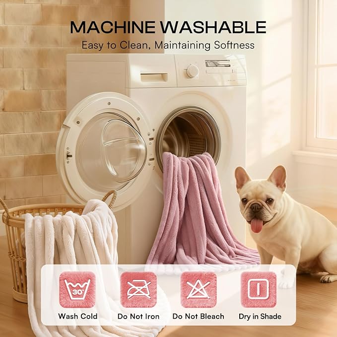 LINENLUX 1 Pack 3 Soft Fleece Dog Blanket for Pet Washable Warm Cat Puppy Fluffy Calming Flannel Beige/Pink/Grey Small