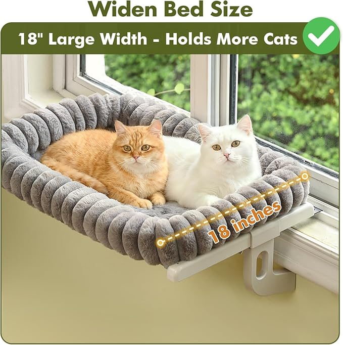 Cloud-Cuddle Cat Window Perch with 4-Sided Bolster, Zipper Design Cushion Window Seat for Window Sill, Sturdy Metal Frame & Easy Assembly Pet Hammock Bed for Indoor Cats (Gray, Large)