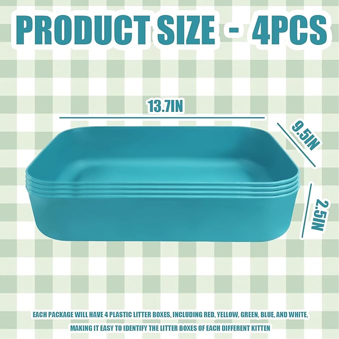 Small Litter Box, Plastic Kitten Litter Box, 13.9 x 9.8 x 3 Inch Open Litter Box for Small Pet, Easy to Clean (Blue 4PCS)