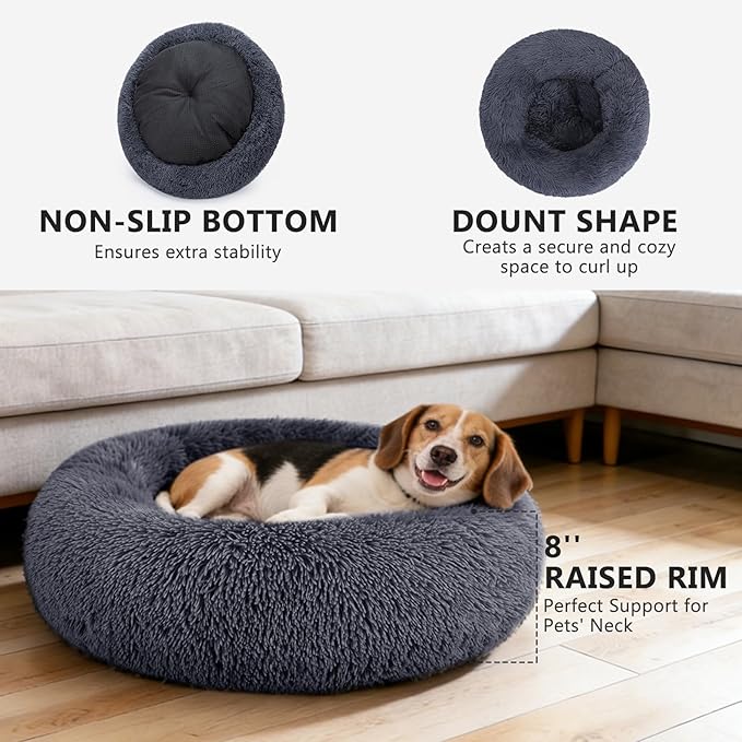 MIXJOY Orthopedic Dog Bed Comfortable Donut Cuddler Round Pet Beds Ultra Soft Washable Dog and Cat Cushion Bed (20''/23''/30'') (30'', Grey-Blue)