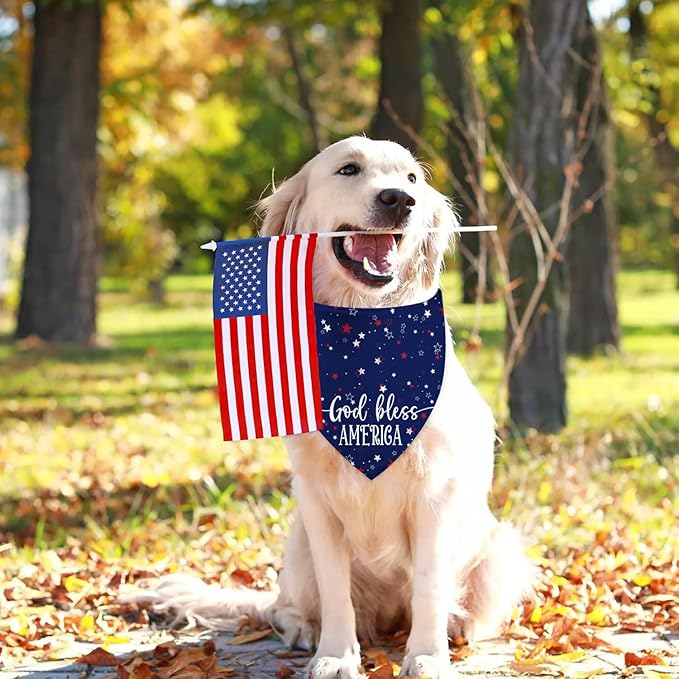 4th of July Dog Bandanas, Patriotic Party Pet Decorations 2 Pack, Adjustable Independence Day Holiday Bandana American Flag Triangle Bibs Cat Scarf Set