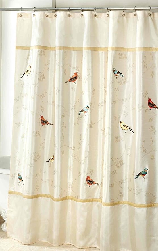 Avanti Linens - Fabric Shower Curtain, Nature Inspired Bathroom Decor (Gilded Birds Collection, 72")