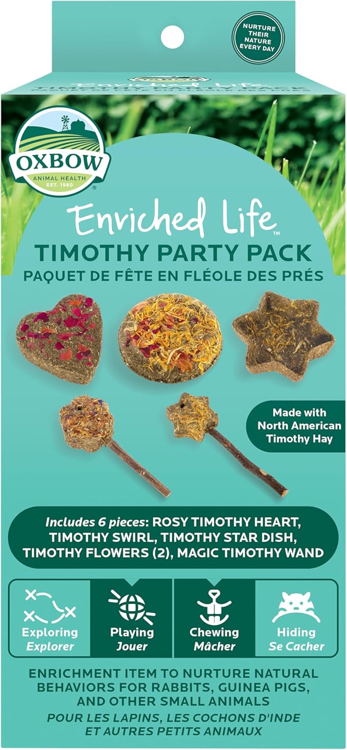 Oxbow Enriched Life Timothy Party Pack – Rabbit and Guinea Pig Toys, Chinchilla and Hamster Enrichment, Small Pet Accessories for Cages, Bunny Chew Toys Made with Timothy Hay, 6 Piece Variety Set