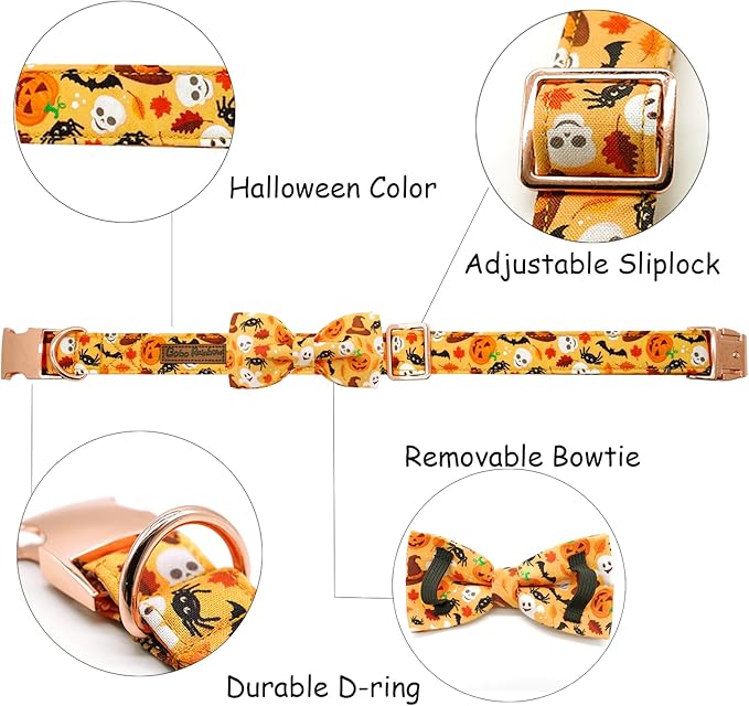 Halloween Dog Collar, Pet Collar Bow Fall Pet Collar Girl Boy Holiday Collar Gift Bow Cute Soft Puppy Collars for X-Small Puppy