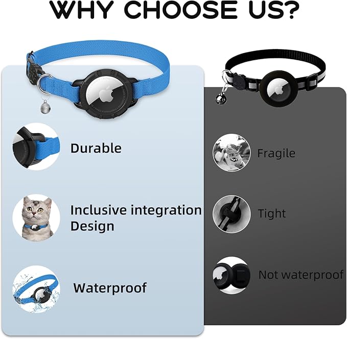 AirTag Cat Collars, Stretchy Collar with Apple AirTag Holder and Bell, Breakaway Ultra Design Elastic GPS Tracking Collars for Cats and Puppies, (7.5-12.5 Inch), Sapphire Blue