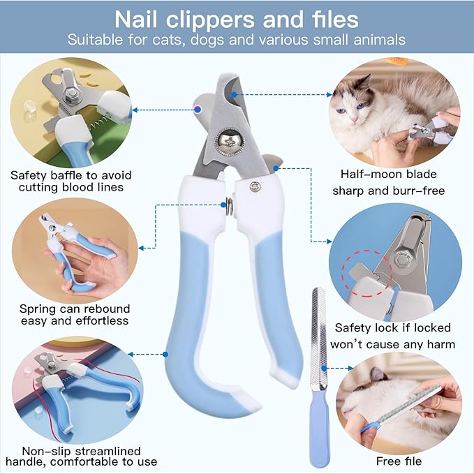 Cat&Dog Grooming Kit-6PCS for Cat Flea Comb, Dog Brush For Shedding,Pet Nail Clippers For Dogs,Pet Grooming Gloves, Dog Finger Toothbrush & Dog Bath Towel- Perfect Cat Grooming Supplies
