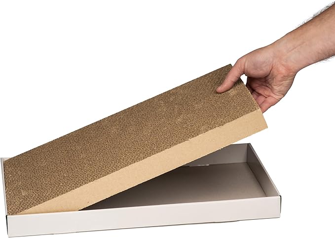 Amazon Basics Corrugated Cardboard Cat Scratcher, Scratching Board, Reversible, 17.4" x 10", White, 4-Pack
