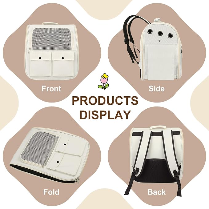 Airline Approved Cat Carrier Backpack - Ventilated Breathable Mesh for Small Dogs & Cats (15lbs), Soft Sided Dog Backpack for Hiking, Camping, Travel & Vet Visits with Padded Straps (White)