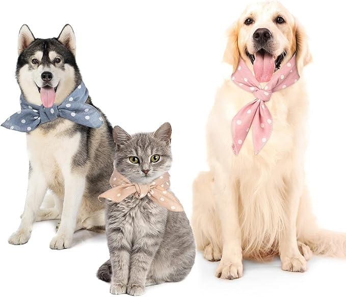 5 Pieces Dog Bandana Pet Summer Bandana Point Kerchief Dog Washable Scarf Soft Comfortable Daily Bib Adjustable Accessory for Pet(Green, Pink, Ginger, Khaki, Blue,Dot)
