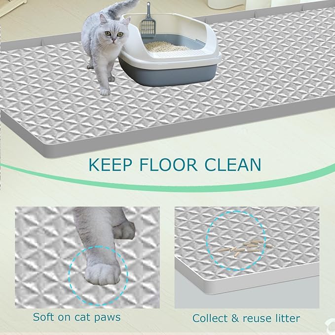 Cat Litter Mat for Litter Box, Silicone Large Cat Litter Trapping Mat - 51.2x25.6 in, Waterproof & Non-Slip, Durable & Easy Clean, Light Gray