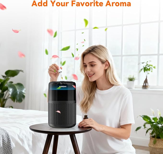 AIRROMI HEPA Air Purifier for Bedroom&Home,Pet Air Purifier for Home Pets,Removes Pet Odor,Cat Litter Smell,Dust,Smoke&Allergies,Quiet Room Air Purifier with Scents,360°Air Cleaner,A2005 Black
