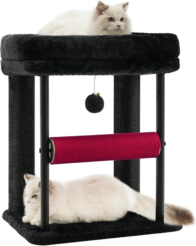 Hey-brother Cat Tree, Cat Scratching Posts with Bed, Sturdy Tower with Fully Sisal-Wrapped Columns and Plush Toy Ball for Indoor Kittens, 18.9 inches, Black and Red MPJ010SBR