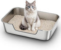 Stainless Steel Cat Litter Box with Low Entry, Large Metal Kitty Litter Box for Senior or Injured Cats, Odor-Free, Non-Stick, Easy to Clean, 23.4"x15.6"x5.9", for Multiple Cats