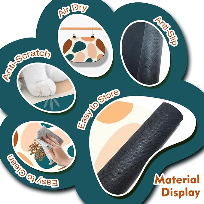 Dog Feeding Mat 24''x16'', Absorbent Pet Food Mat, No Stains Quick Dry Pet Water Mat Protect Floor, Cat Dog Water Bowl Mat for Messy Drinkers, Non-Slip Rubber Base Pet Placemats for Food and Water