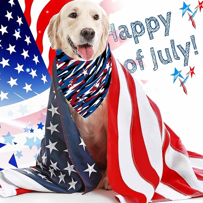 4th of July Dog Bandanas, 2PCS American Flag Patriotic Scarf, Independence Holiday Bandana,Premium Durable Triangle Reversible USA Bandana for Large Dogs