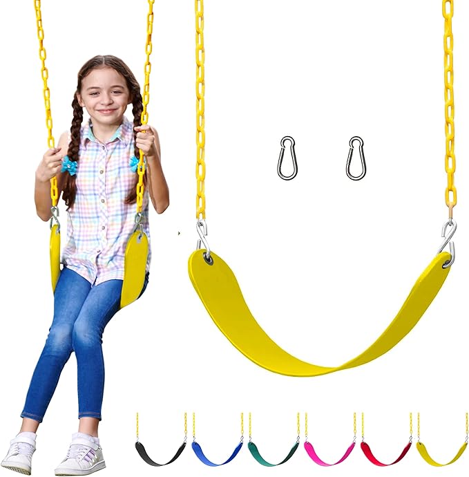 Jungle Gym Kingdom Swing for Outdoor Swing Set - Pack of 1 Swing Seat Replacement Kit with Heavy Duty Chains - Backyard Swingset Playground Accessories for Kids (Yellow)