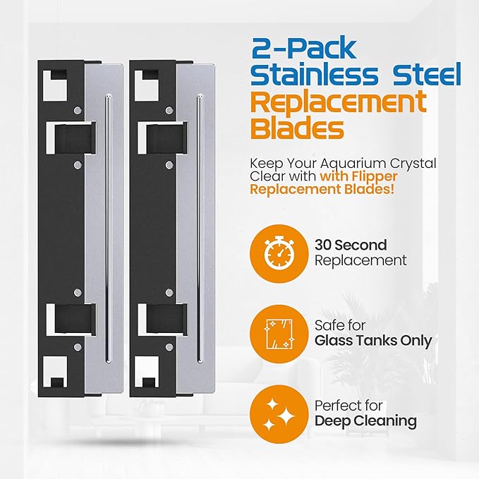 Flipper Max Aquarium Algae Remover for Fish Tank Cleaner Replacement Blades, Pack of 2 - Glass Scraper Blades for Cleaning Kits - Water Cleaning Accessory