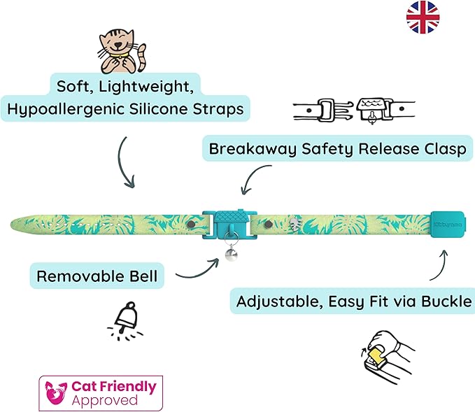 Kittyrama Botanicals Jungle Kitten Collar. Award Winning. Hypoallergenic, Quick Release Breakaway, Comfy & Soft. Vet Approved. Other Styles Available