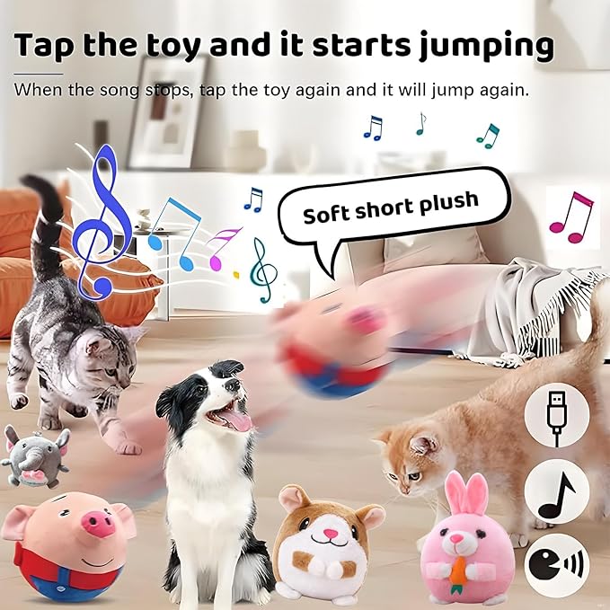 Interactive Dog Toys,Active Moving Pet Plush Toy with Recording and Music Modes, Jumping Squeaky Song shaking Interactive Dog Ball,Rechargeable Dog Toys to Keep Them Busy,Animal Plush Pet Toy(Hamster)