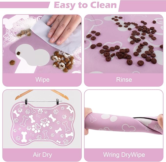 Dog Cat Mat for Food and Water,Rapid Absorbent Pet Feeding Mat, Bone Shaped Dog Placemat Bowl Mat with Rubber Backing,No Stains Pet Food Mats Indoor, Pet Accessories Supplies,Pink 23"×36"