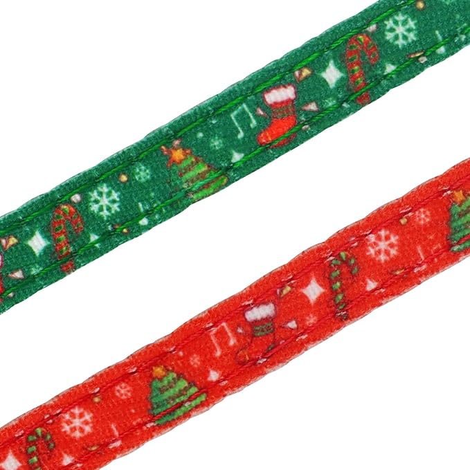 Christmas Cat Collar, Cotton 2 Pack Cat Collar with Bells, Breakaway Collars for Girl Boy Kittens, Christmas