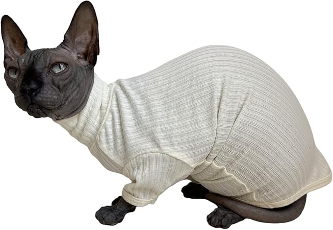 Sphynx Cats Shirt Cat Turtleneck Cotton Sweater Pullover Kitten T-Shirts with Sleeves Cat Pajamas Jumpsuit for Sphynx Cornish Rex, Devon Rex, Peterbald (White, Medium (Pack of 1))