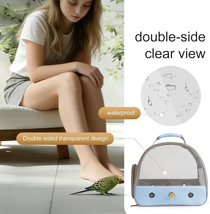 Bird Travel Carrier, Portable Small Bird Parrot Parakeet Carrier with Standing Perch, Side Access Window Collapsible