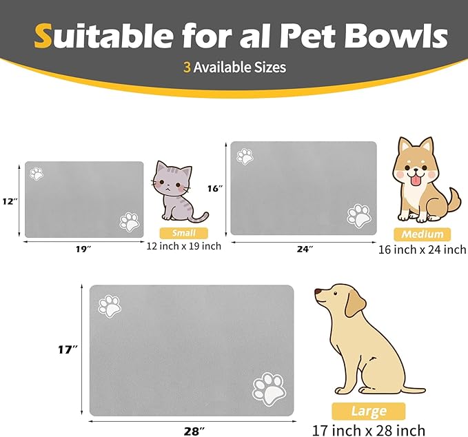 Pet Feeding Mat-Absorbent Dog Mat for Food and Water Bowl-Accessories Pet Supplies-Bowl for Messy Drinkers-No Stains Quick Dry Dog Water Dispenser Mat (17"x28", Light Grey)