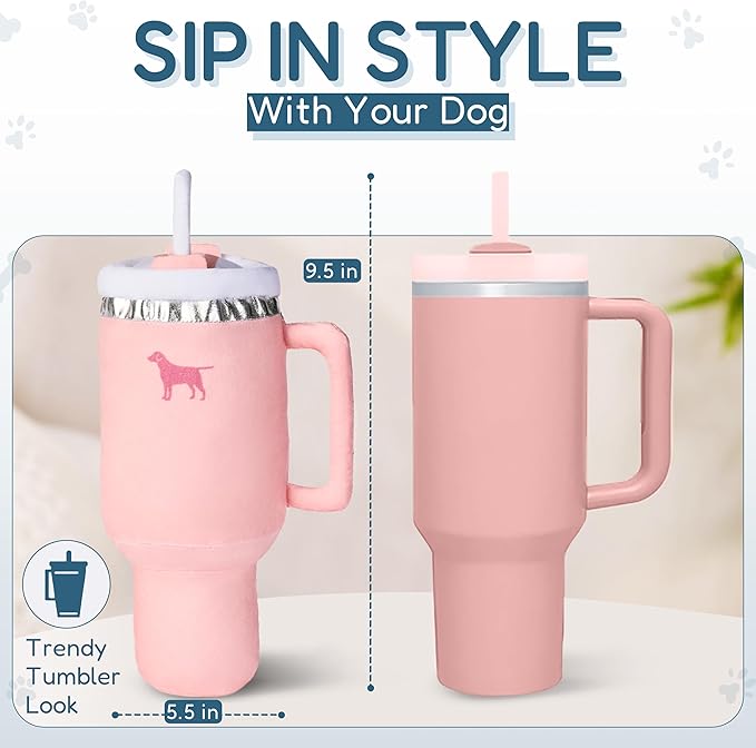 Pup Cup Tumbler Dog Toy – Cute Girl Dog Toy, Easter & Birthday Gift, Interactive Squeaker, Fun Puppy Present (Pink Peach Dust)