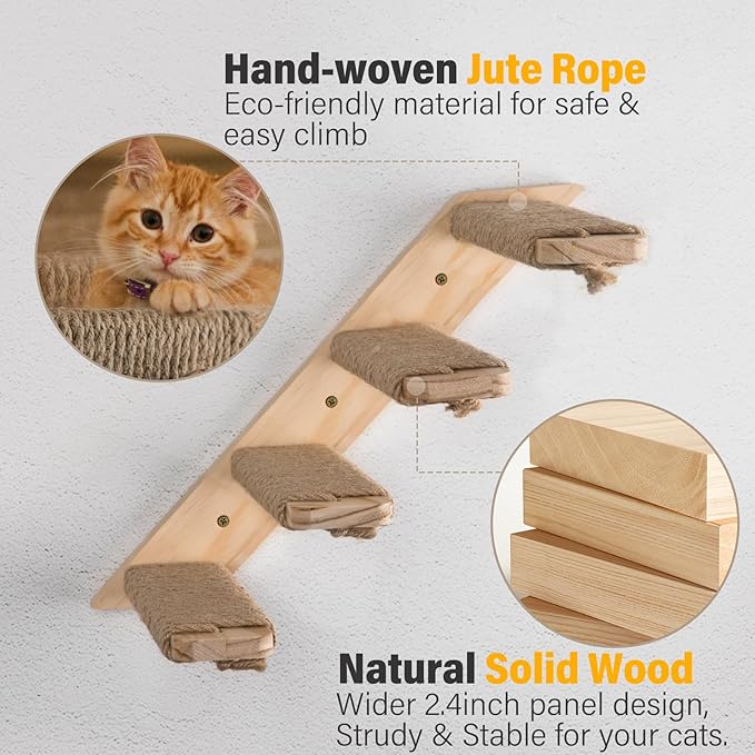 2 Pack 4 Steps Cat Wall Shelves and Stairs with Sisal Rope.Cat Wall Steps/Ladder Furniture ＆ cat Tree Supplies(Catstairs 2Pack-4Steps)
